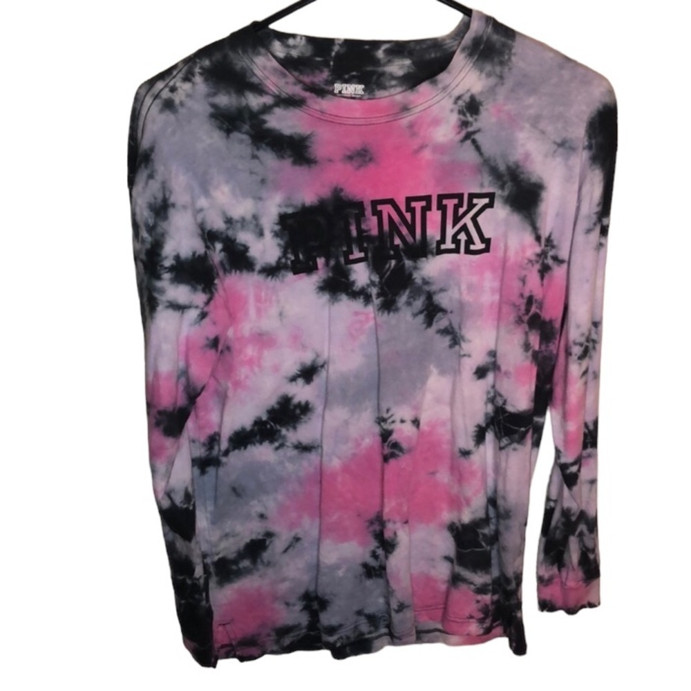 Pink Victoria’s Secret tie dye campus loose fitting long sleeve shirt si…